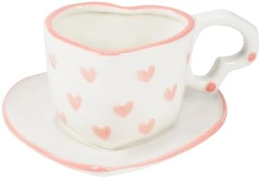 New in Box Koythin Ceramic Coffee Mug with Saucer, Cute Creative Heart Handle Mug Design for Office and Home, Dishwasher and Microwave Safe, 8.5 oz\/250 ml for Latte Tea Milk (Red Heart)