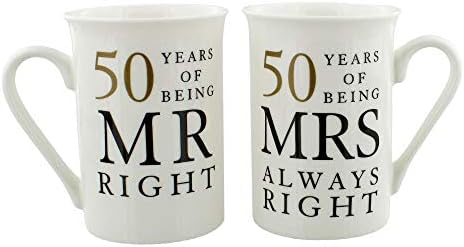 New in Box Happy Homewares Ivory 50th Anniversary Mr Right & Mrs Always Right Mug Gift Set
